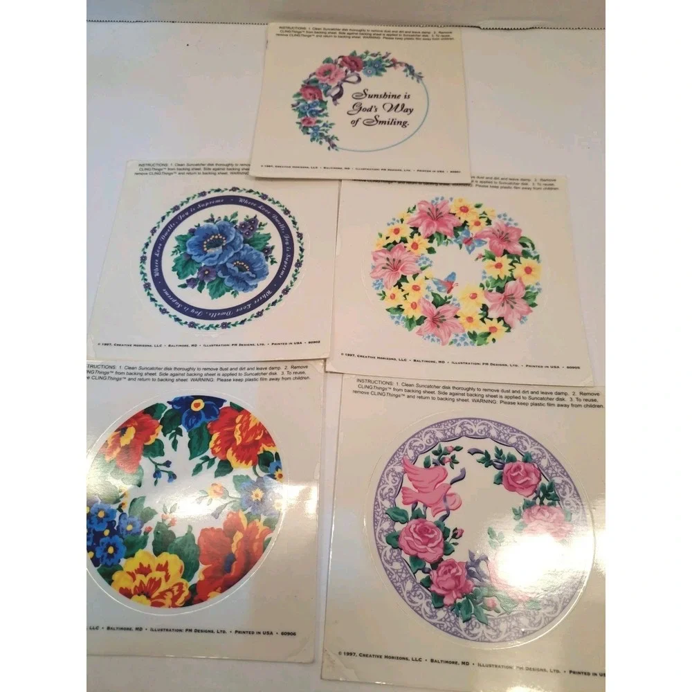 Vintage Avon Set of 5 Sun Catchers Window Decals Spring Summer Floral